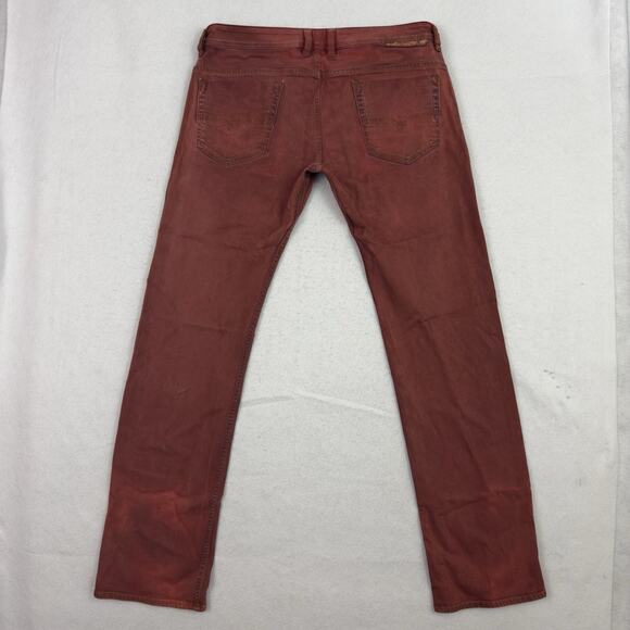 Diesel Safado Jeans Mens 34x32 Red Wash 0J824 Slim Straight Button Fly USA Made - Picture 4 of 14